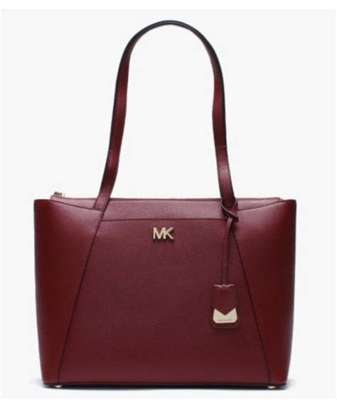 maddie medium crossgrain leather tote by michael kors maroon|Maddie Medium Crossgrain Leather Tote Bag .